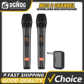 M23 UHF 2-Channel Wireless Microphone Karaoke System with Rechargeable Receiver, Wireless Handheld Microphone for Church Parties
