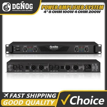 DJ Power Amplifier 4 Channel Lightweight Amplifier 1U 8 Ohm 100W 4 Ohm 200W Suitable for Small Stage Performance Karaoke DGNOG