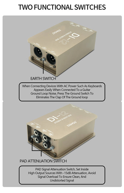 DI-t2 Professional Stage Equipment High Quality Two Channel Passive Impedance Transformer For Stereo Keyboards And Drum Machines