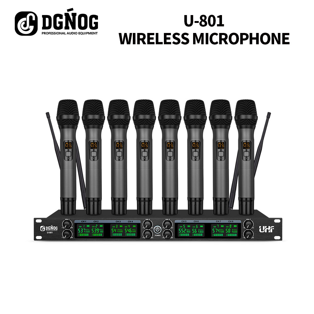 DGNOG U-801 8 Channel Wireless Microphone Professional UHF Karaoke Handheld Mic Frequency Adjust For Party Show Stage Wedding