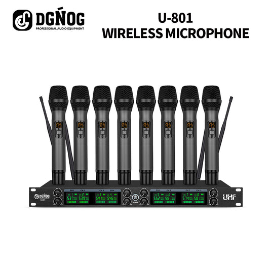 DGNOG U-801 8 Channel Wireless Microphone Professional UHF Karaoke Handheld Mic Frequency Adjust For Party Show Stage Wedding