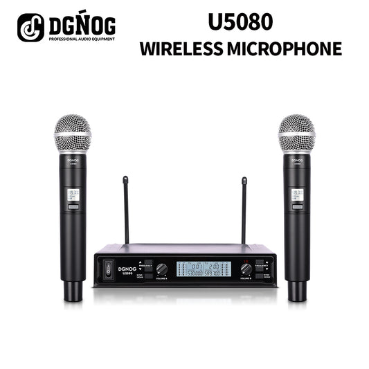 DGNOG  UHF Microphone U5080  2-channels Professional Dual Wireless System  for Family Karaoke  Friends Party  and  Small Meeting