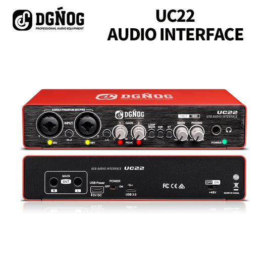 DGNOG USB Audio Interface  UC22 Professional Sound Card  Recording  24-bit / 192KHz for Computer Guitar Singing  Studio Podcasts