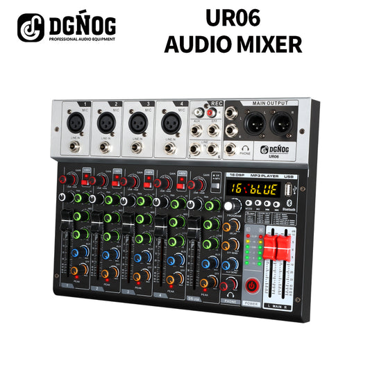 DGNOG  UR06  6 Channel Sound Mixer 16 DSP 48V Supply  Bluetooth connection Equalizing Control for DJ Party  Karaoke  Music-Lover