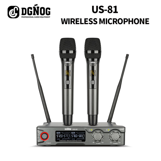DGNOG  US-81 UHF Dual Wireless Microphone System  2 Channels Karaoke Mic Handheld 80M  for Family Party Meeting Room Music-Lover